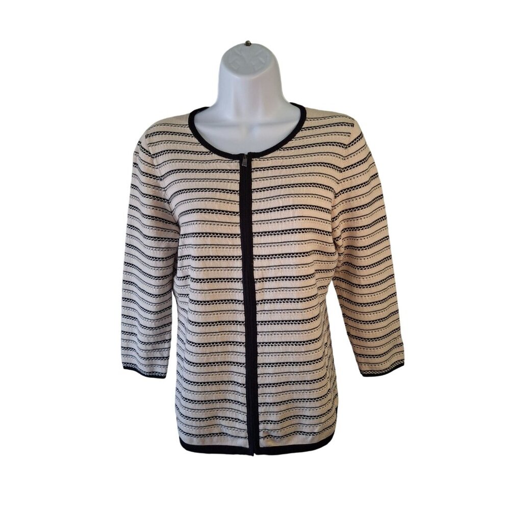 Ann Taylor Cardigan S Black White Striped Classic Chic Layering Minimilist